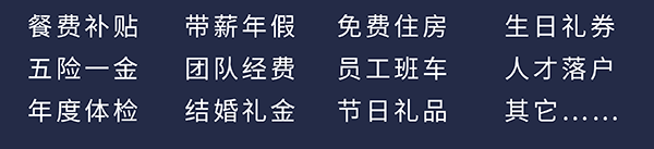 富联娱乐员工福利：餐费补贴、五险一金、年度体检、带薪年假、团队经费、结婚礼金、免费住房、员工班车、节日礼品、生日礼券、人才落户、其它……